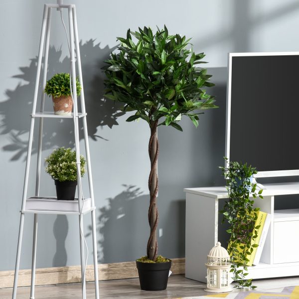 Set of 2 Artificial Topiary Bay Laurel Ball Trees in Pot Indoor Outdoor