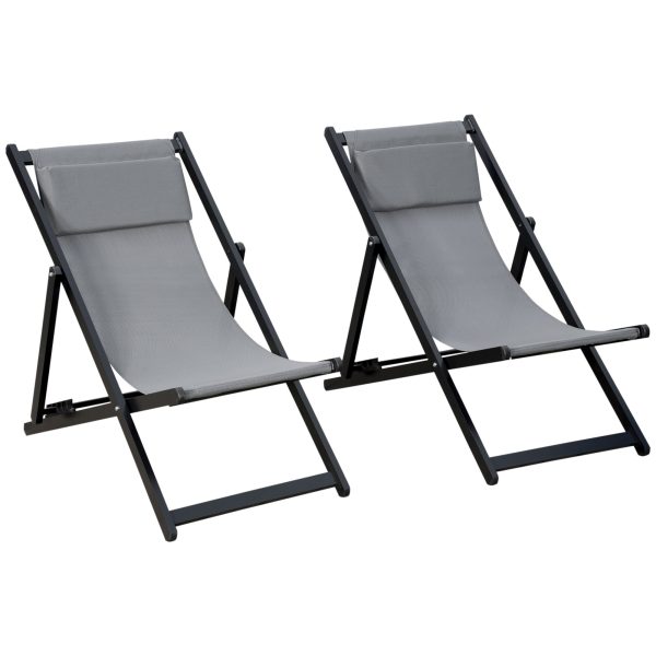 Set of 2 Folding Garden Beach Aluminium Frame Deck Chairs Deckchairs Seaside Folding Garden Patio Lounger