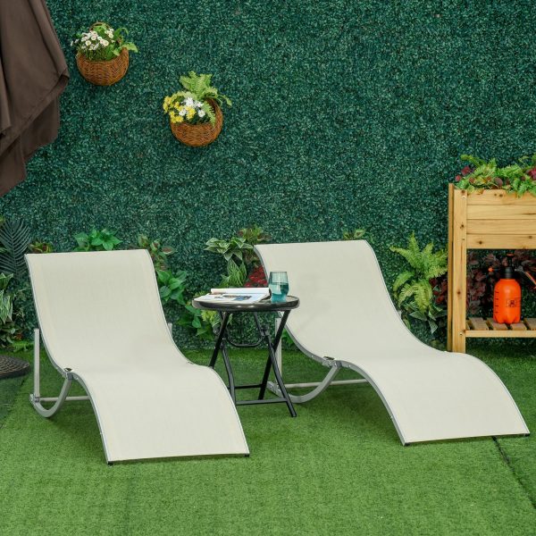 Set of 2 S-shaped Foldable Lounge Chair Sun Lounger Reclining Outdoor Chair for Patio Beach Garden Beige