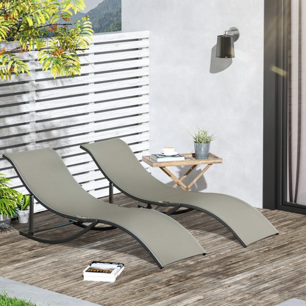 Set of 2 S-shaped Foldable Lounge Chair Sun Lounger Reclining Outdoor Chair for Patio Beach Garden Light Grey