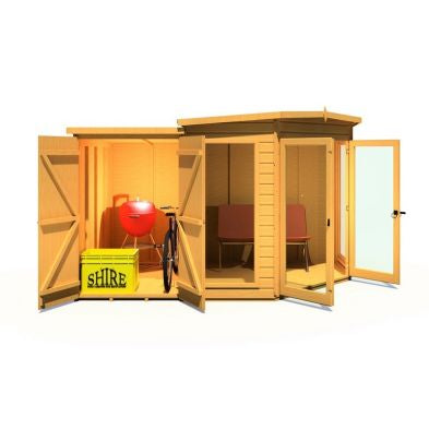 Shire Barclay 4' 2" x 7' 1" Pent Summerhouse with Side Shed - Premium Coated Shiplap