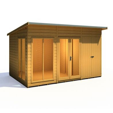 Shire Lela 8' 1" x 11' 8" Pent Summerhouse with Side Shed - Premium Dip Treated Shiplap