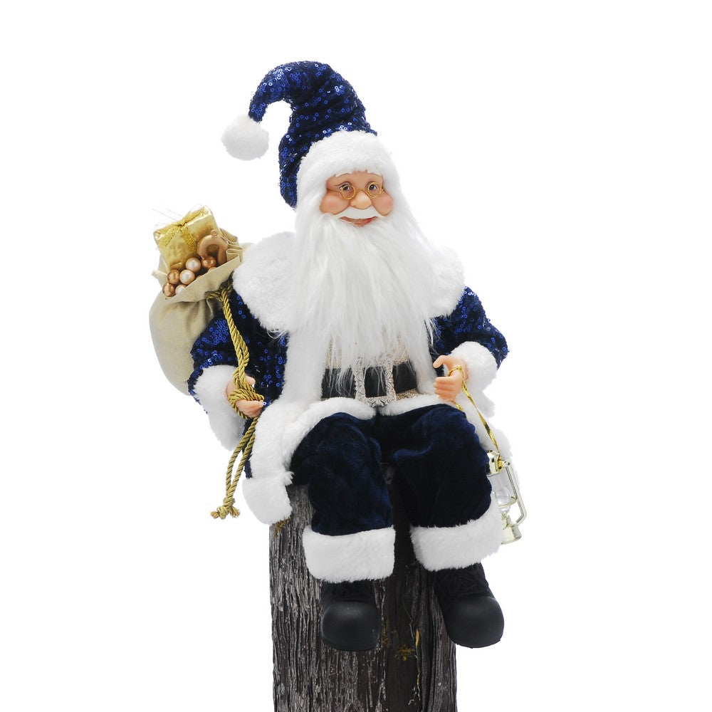 Sitting Santa Christmas Decoration Blue & White - 45cm