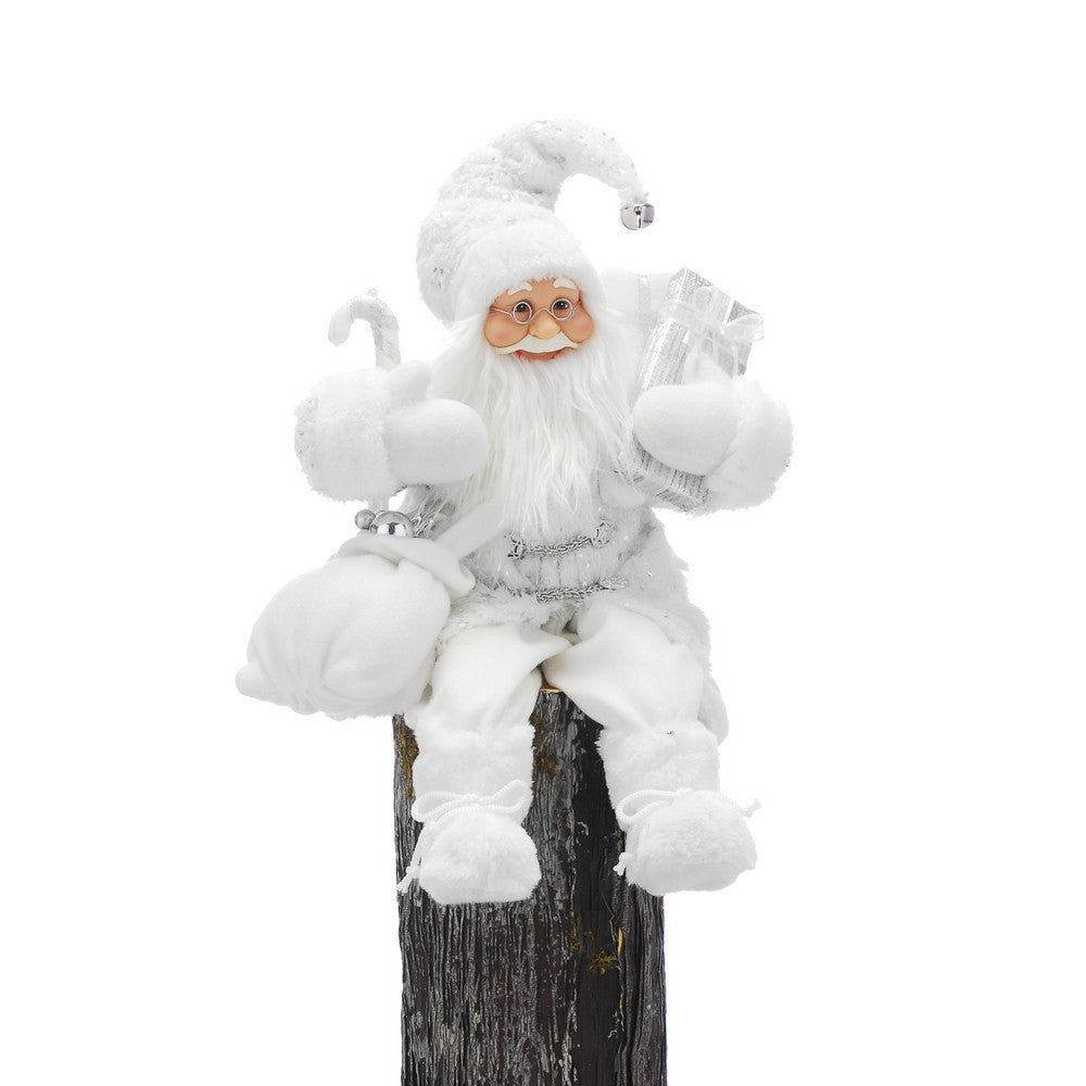 Sitting Santa Christmas Decoration White & Silver - 45cm