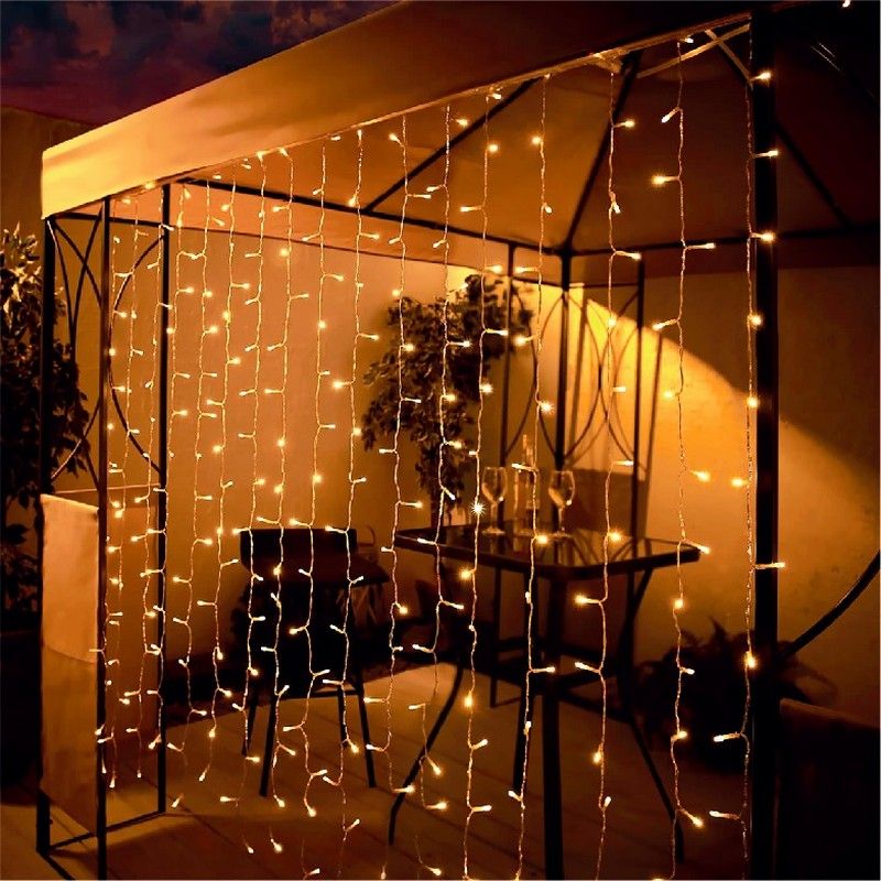 Solar Garden Curtain Lights Decoration 200 Warm White LED - 192cm by Bright Garden