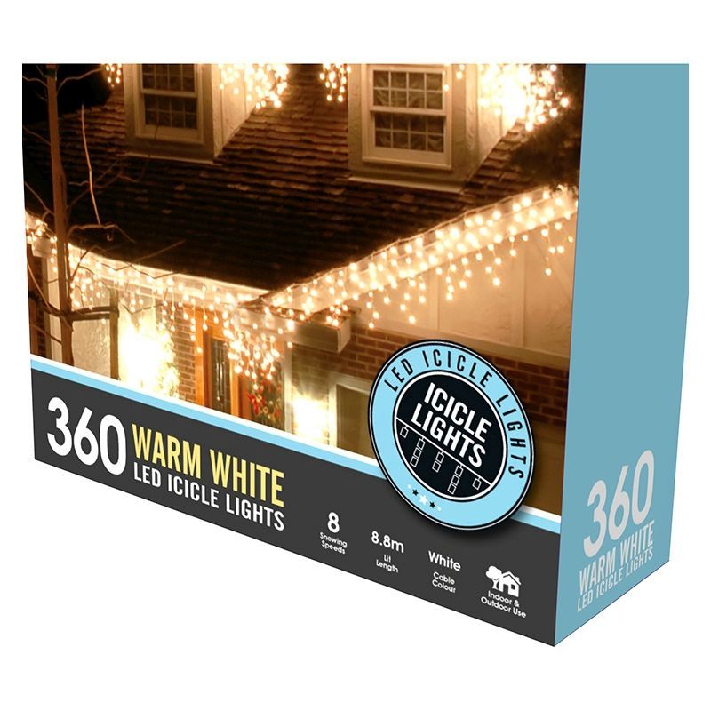 String Icicle Christmas Lights Multifunction Warm White Outdoor 360 LED - 8.8m