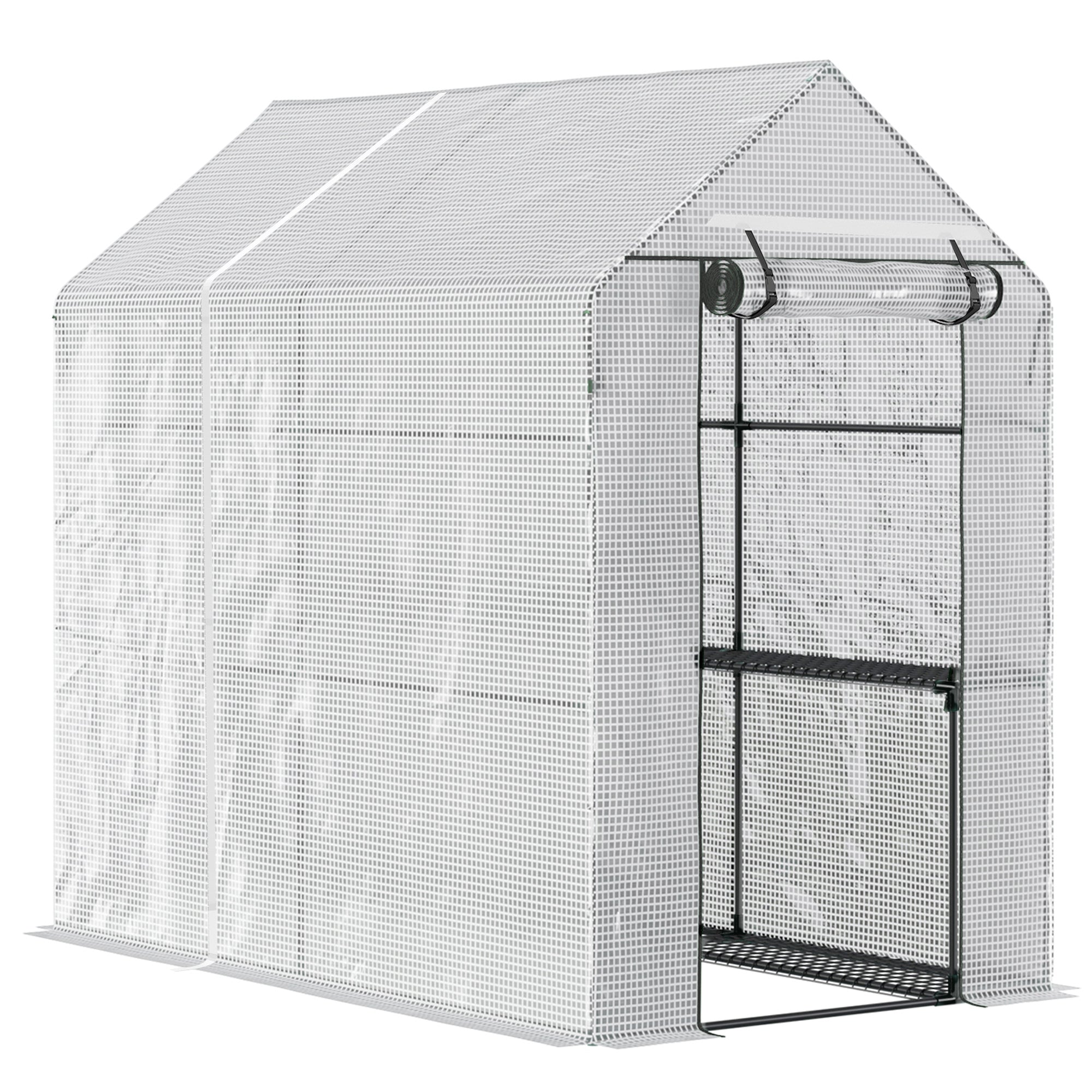 Walk in Garden Greenhouse with Shelves Polytunnel Steeple Grow House 186L x 120W 190H cm White