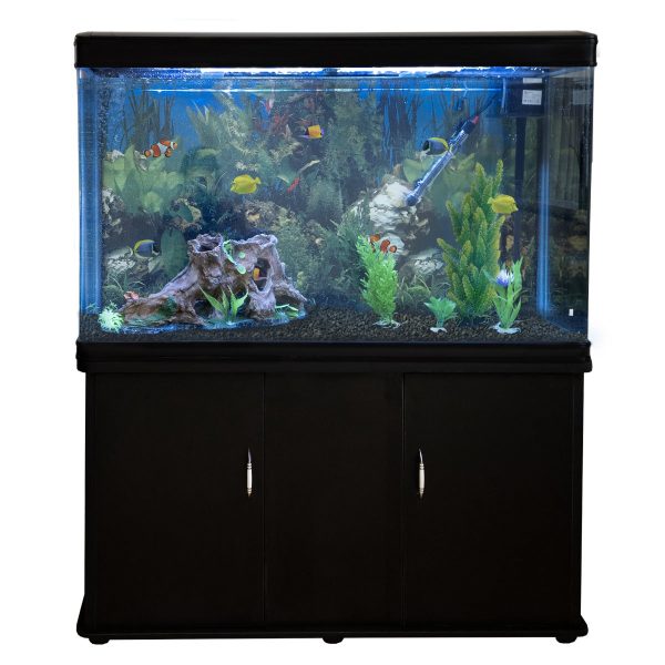 Aquarium Fish Tank & Cabinet with Complete Starter Kit - Black Tank & Black Gravel - EU Plug