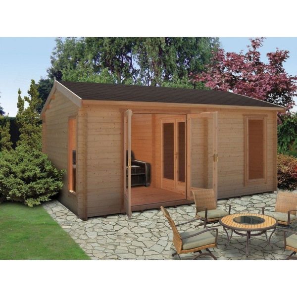 Shire Firestone 12' 8" x 17' 3" Reverse Apex Log Cabin - Premium 34mm Cladding Tongue & Groove