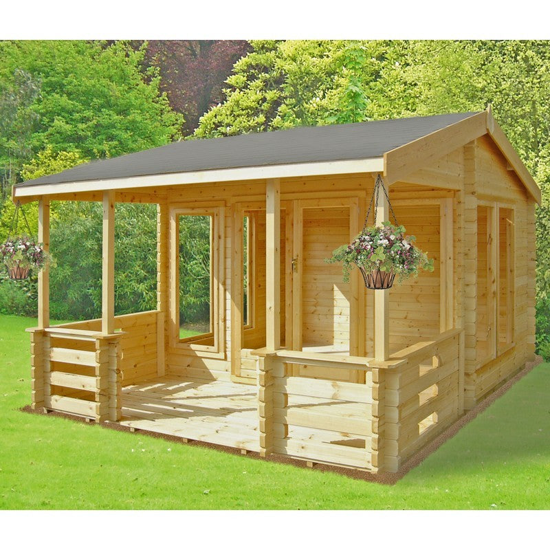 Shire Guisborough 12' 9" x 12' 1" Reverse Apex Log Cabin - Premium 34mm Cladding Tongue & Groove