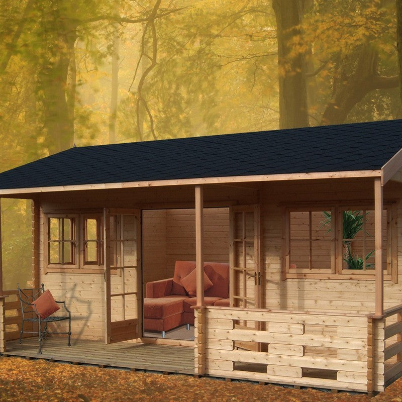 Shire Kingswood 17' 8" x 11' 9" Reverse Apex Log Cabin - Premium 44mm Cladding Tongue & Groove