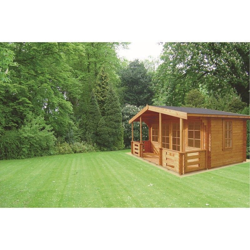 Shire Lydford 13' 8" x 14' 8" Apex Log Cabin - Premium 34mm Cladding Tongue & Groove