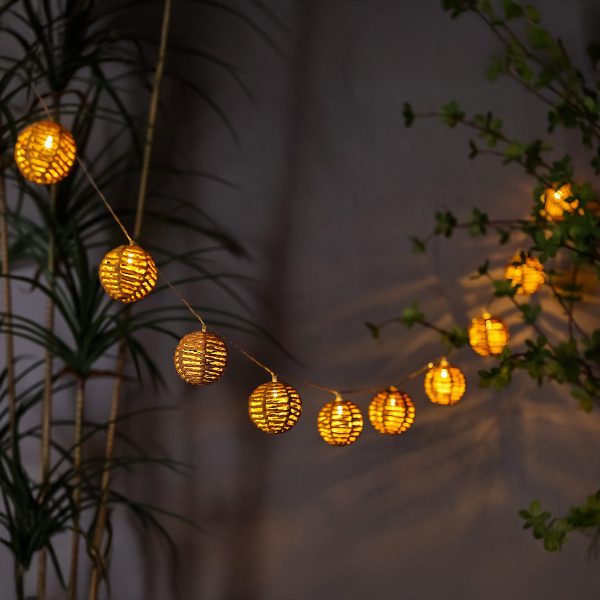 10 Pack Rattan Lantern Solar Garden String Lights Decoration Warm White LED - 1.8m by Bright Garden