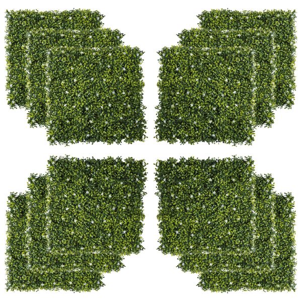 12-Piece 20" x 20" Artificial Boxwood Wall Panel Milan Grass Privacy Fence Screen