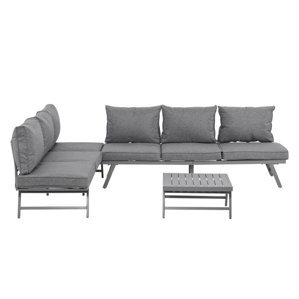 3-Piece Garden Seating Set w/ Convertible Sofa Lounge Table Padded Cushions Outdoor Patio Furniture Couch Grey