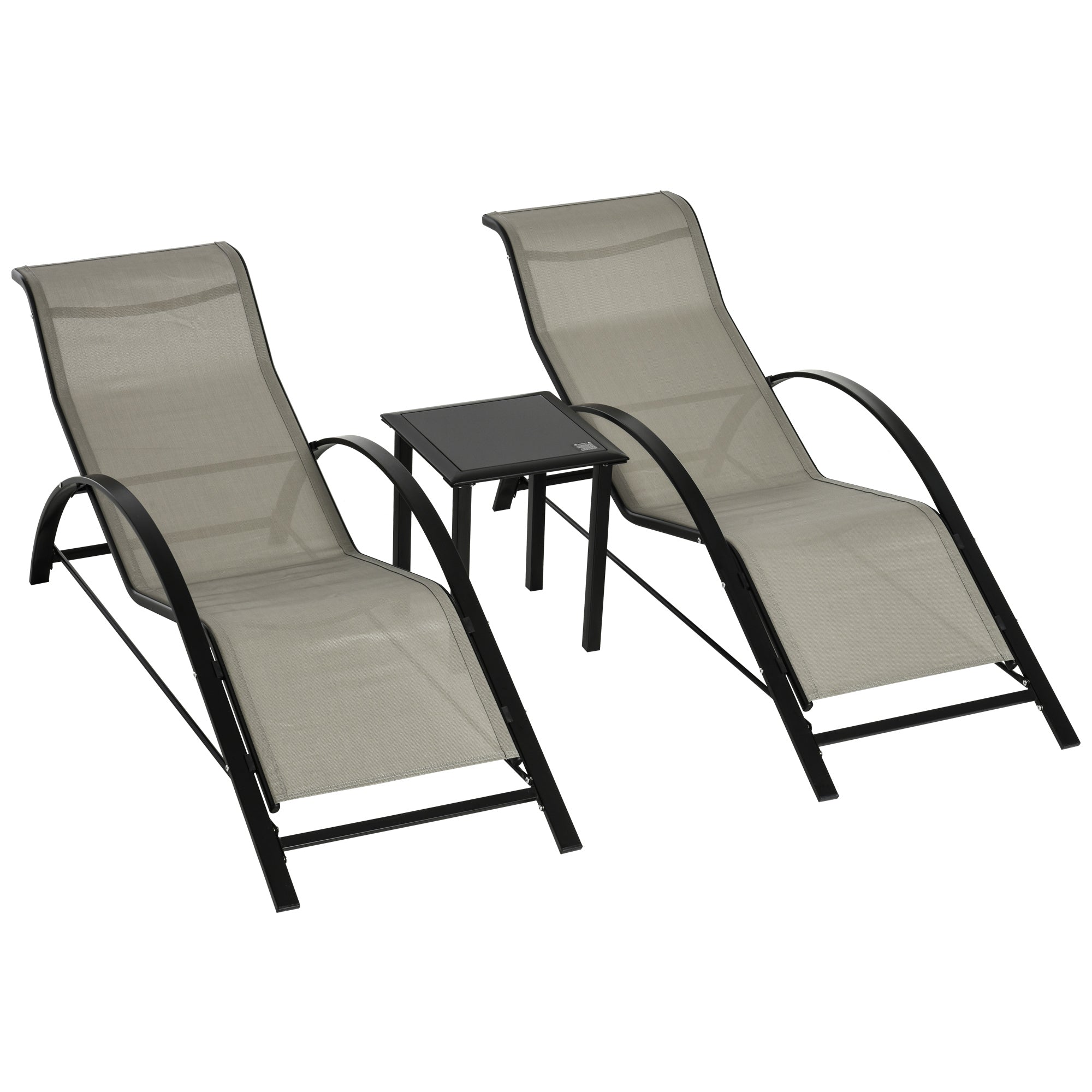 3-Pieces Lounge Chair Set Metal Frame Garden Outdoor Recliner Sunbathing Chair with Table