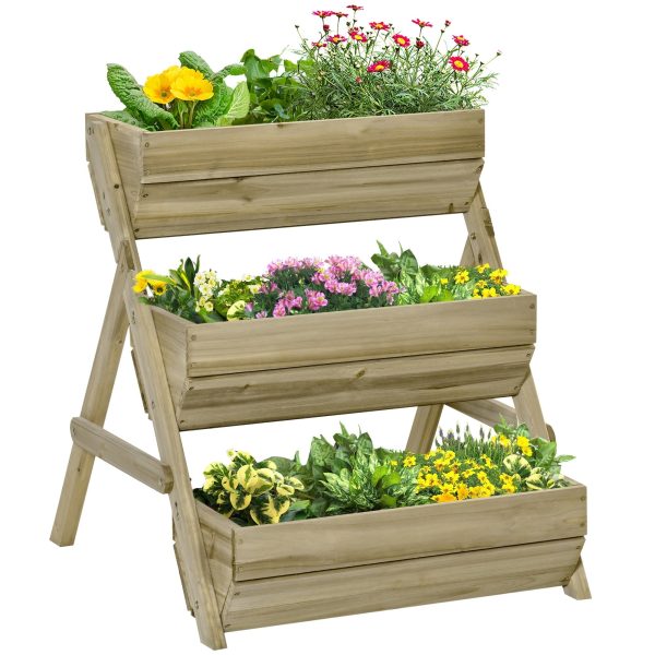 3 Tier Raised Garden Bed Wooden Elevated Planter Grow Box for Flower Herb Green