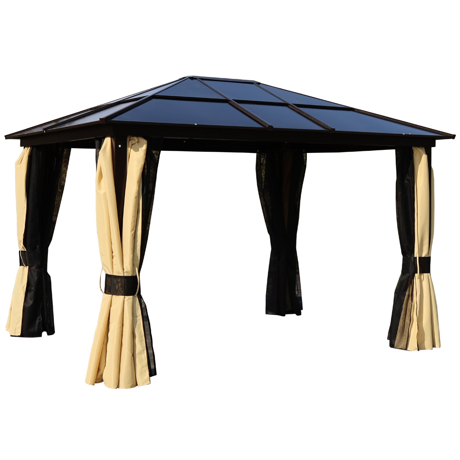 3 x 3.6m Polycarbonate Hard Top Gazebo with LED Solar Light and Aluminium Frame