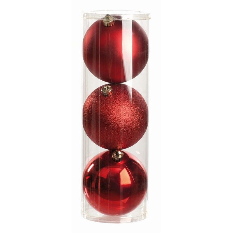 3 x Christmas Tree Baubles Decoration Red - 15cm