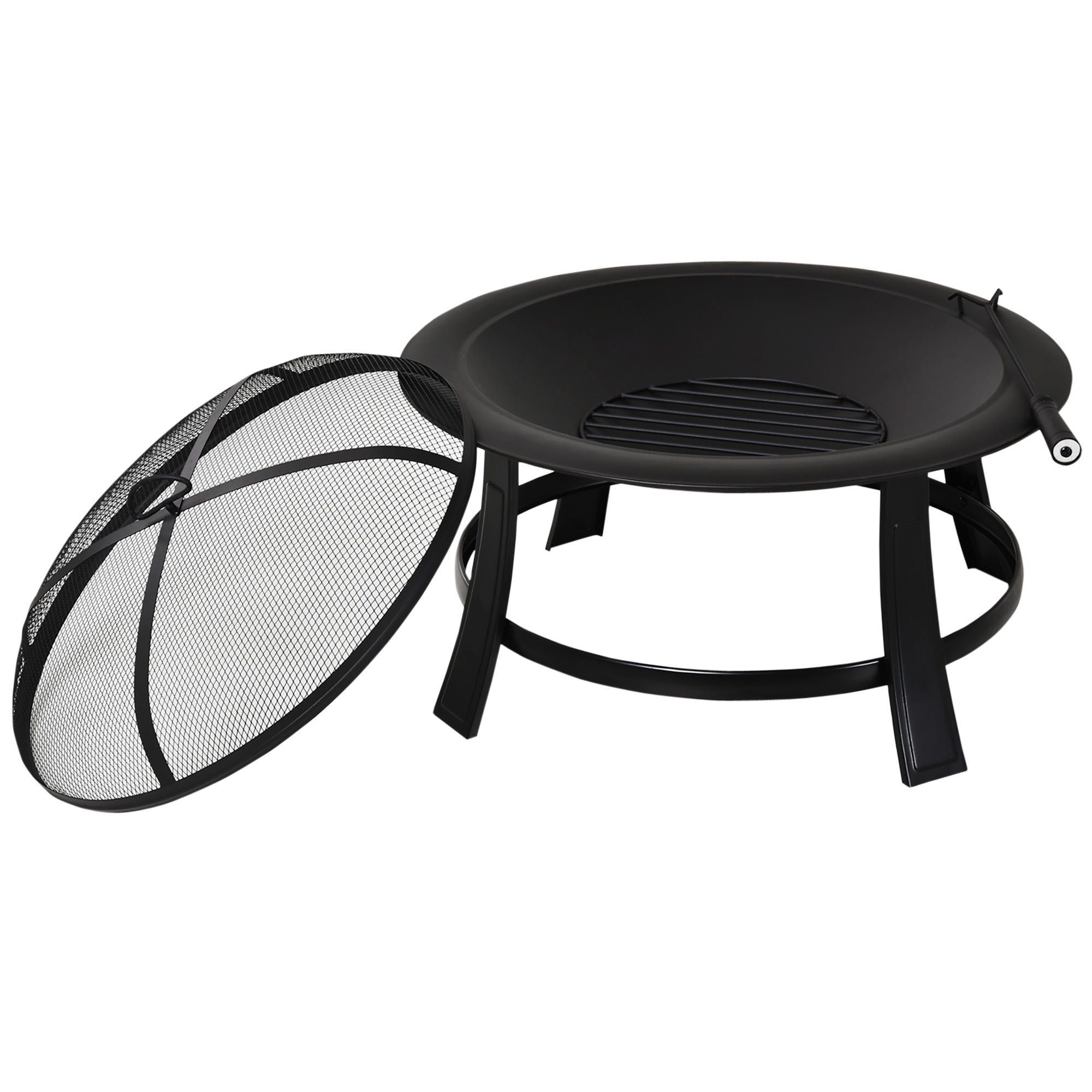 30" Round Metal Fire Pit With Cover-Black