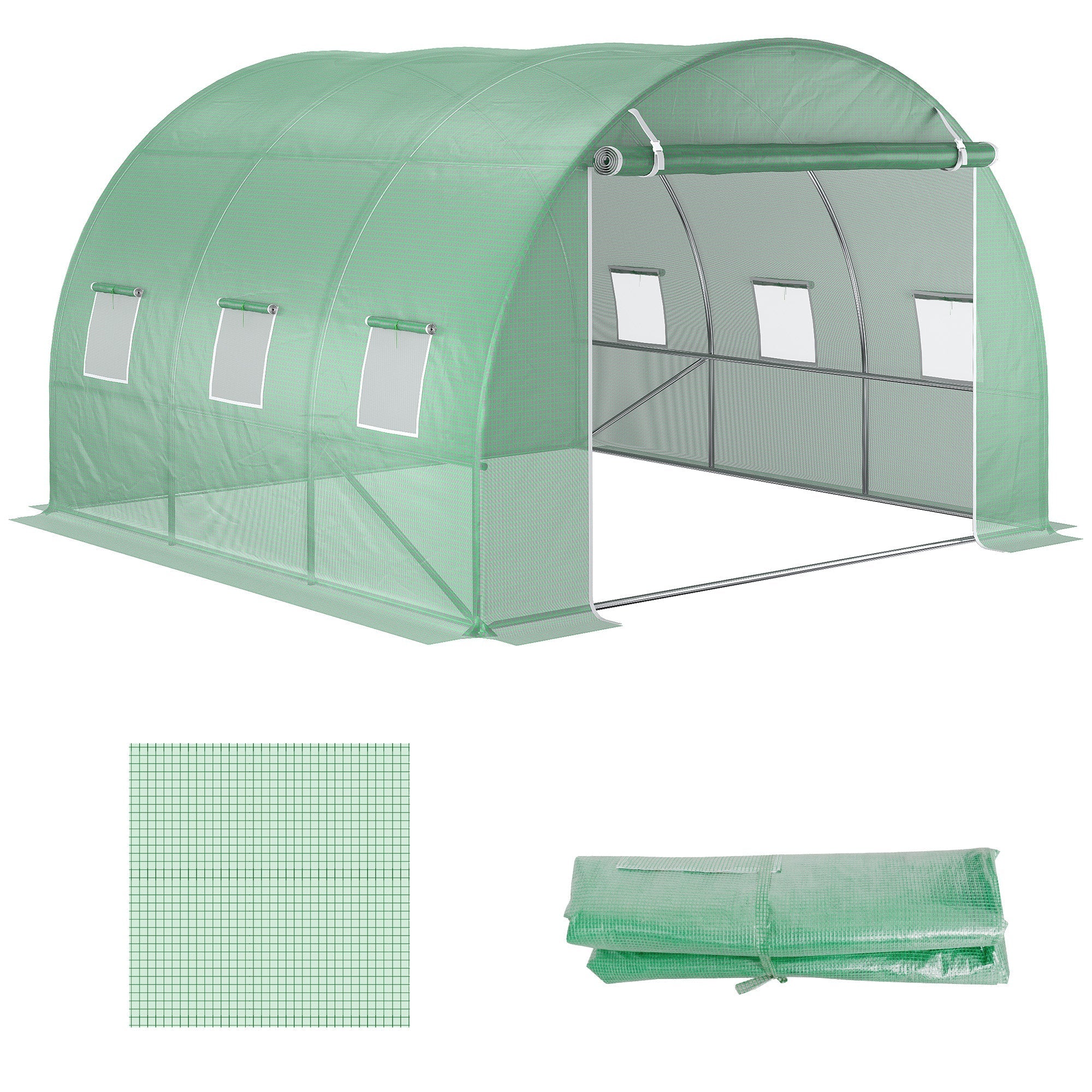 3m x 3m x 2m Greenhouse Replacement Cover ONLY Winter Garden Plant PE Cover for Tunnel Walk-in Greenhouse with Roll-up Windows Door Outdoor