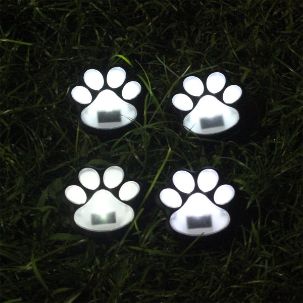 4 Pack Paw Print Solar Garden Stake Light White LED - 9cm by Bright Garden