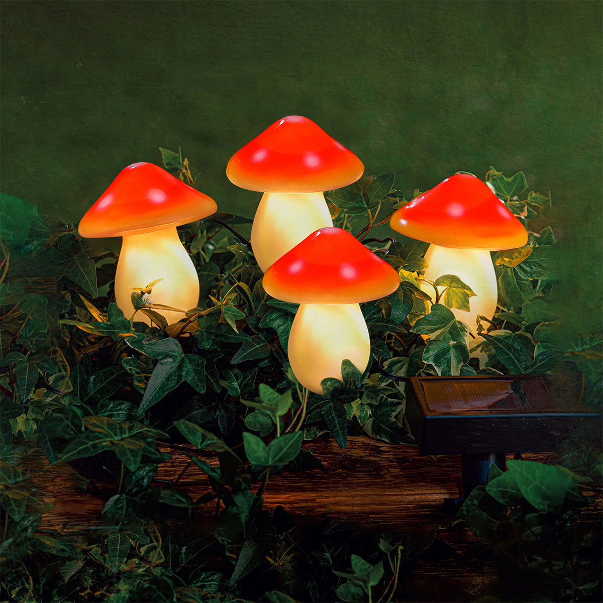 4 Pack Toadstool Solar Garden Light Ornament Warm White LED - 1.5m by Bright Garden