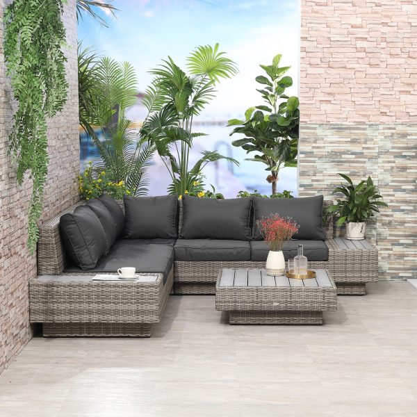 4-Piece Rattan Garden Furniture Outdoor Sectional Corner Sofa and Coffee Table Set Conservatory Wicker Weave Furniture with Armrest and Cushions - Light Grey