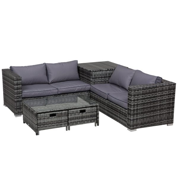 4-Piece Rattan Wicker Garden Furniture Patio Sofa Storage & Table Set w/ 2 Drawers Coffee Table