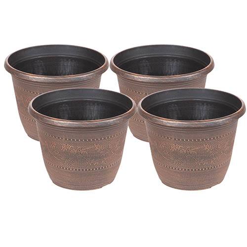 4 x Acorn Planters 25cm (10in) Copper-Tone