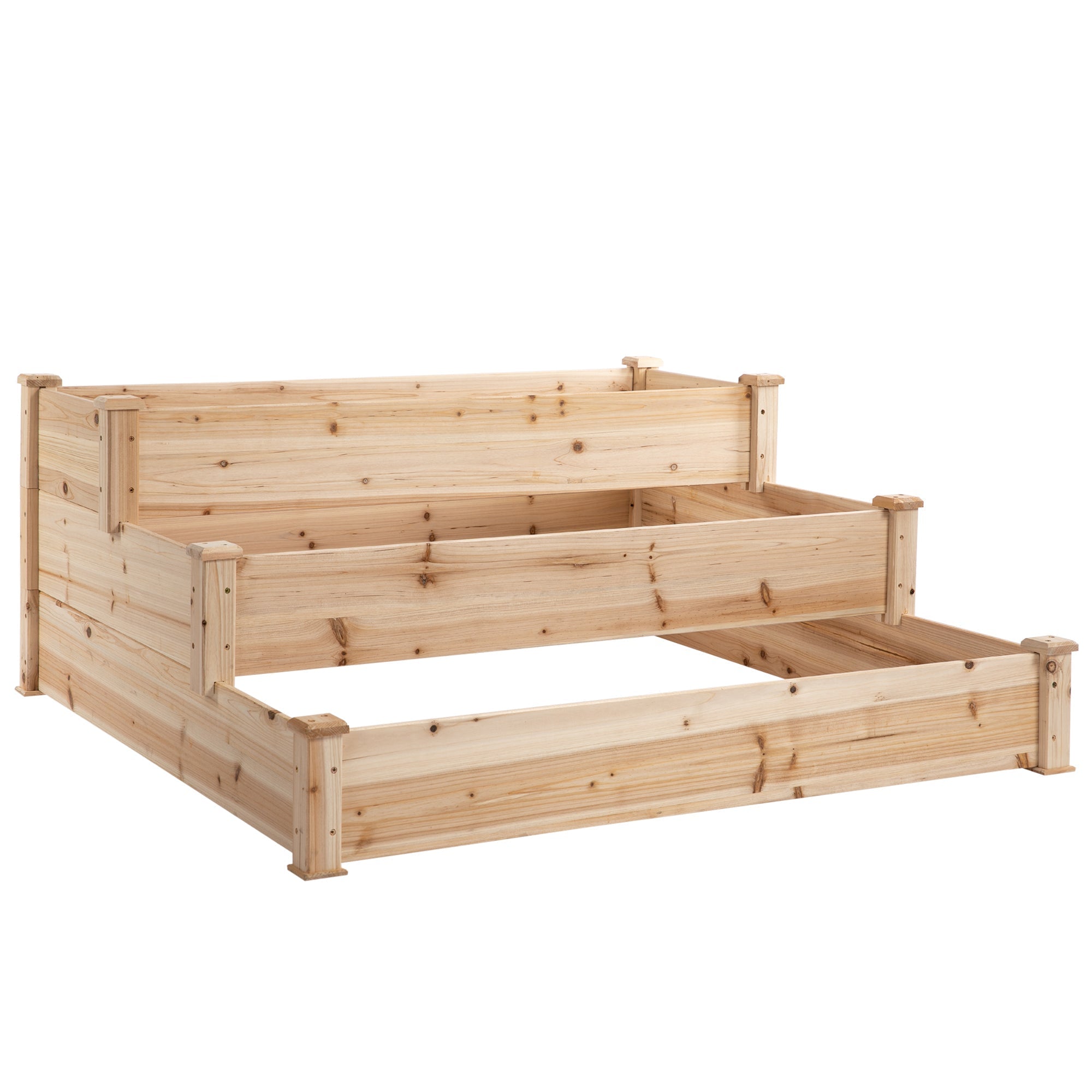 470L Wooden Raised Garden Bed 3-Tier Planter Kit Elevated Planter Box Stand for Yard & Patio 124 x 124 x 56 cm