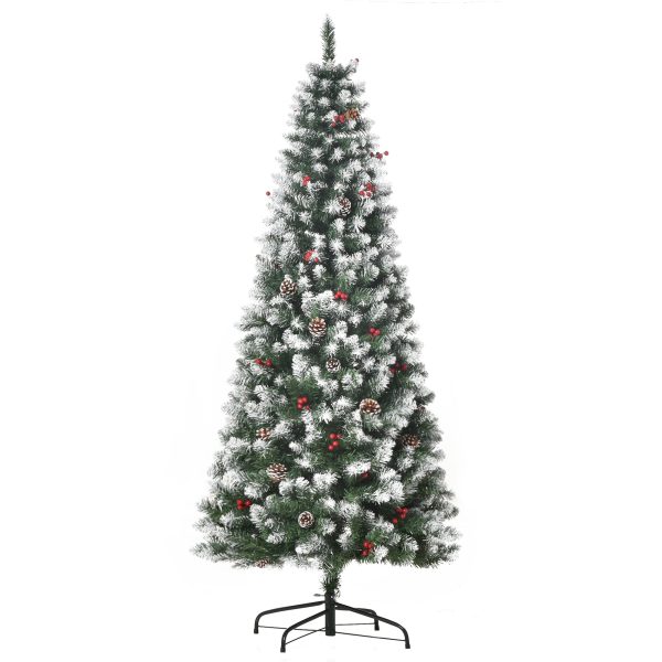 6 Foot Artificial Christmas Tree Foldable Feet Xmas Pencil Tree with Red Berries and Pinecones