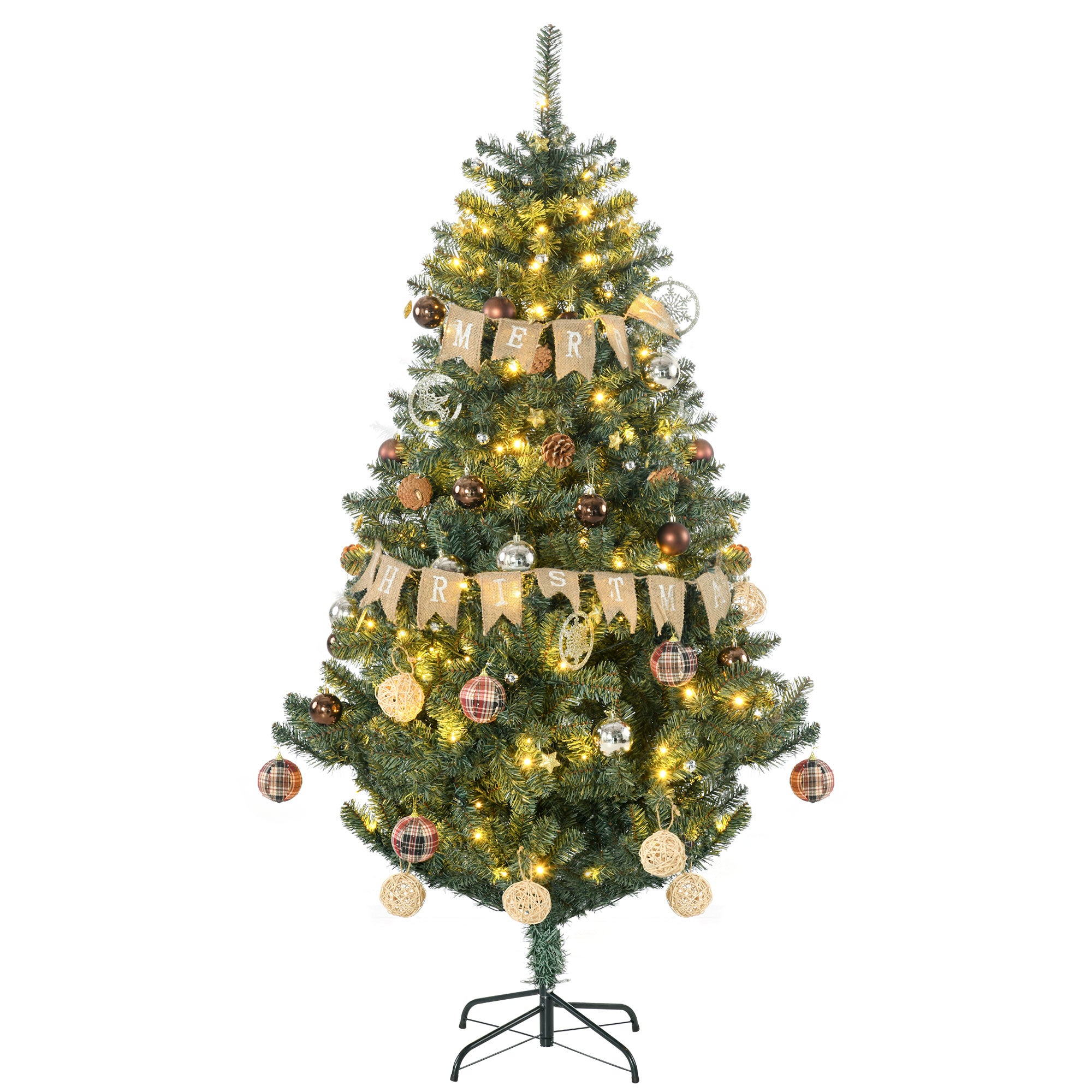 6ft Decorated Christmas Tree Artificial - with LED Lights Warm White 650 Tips