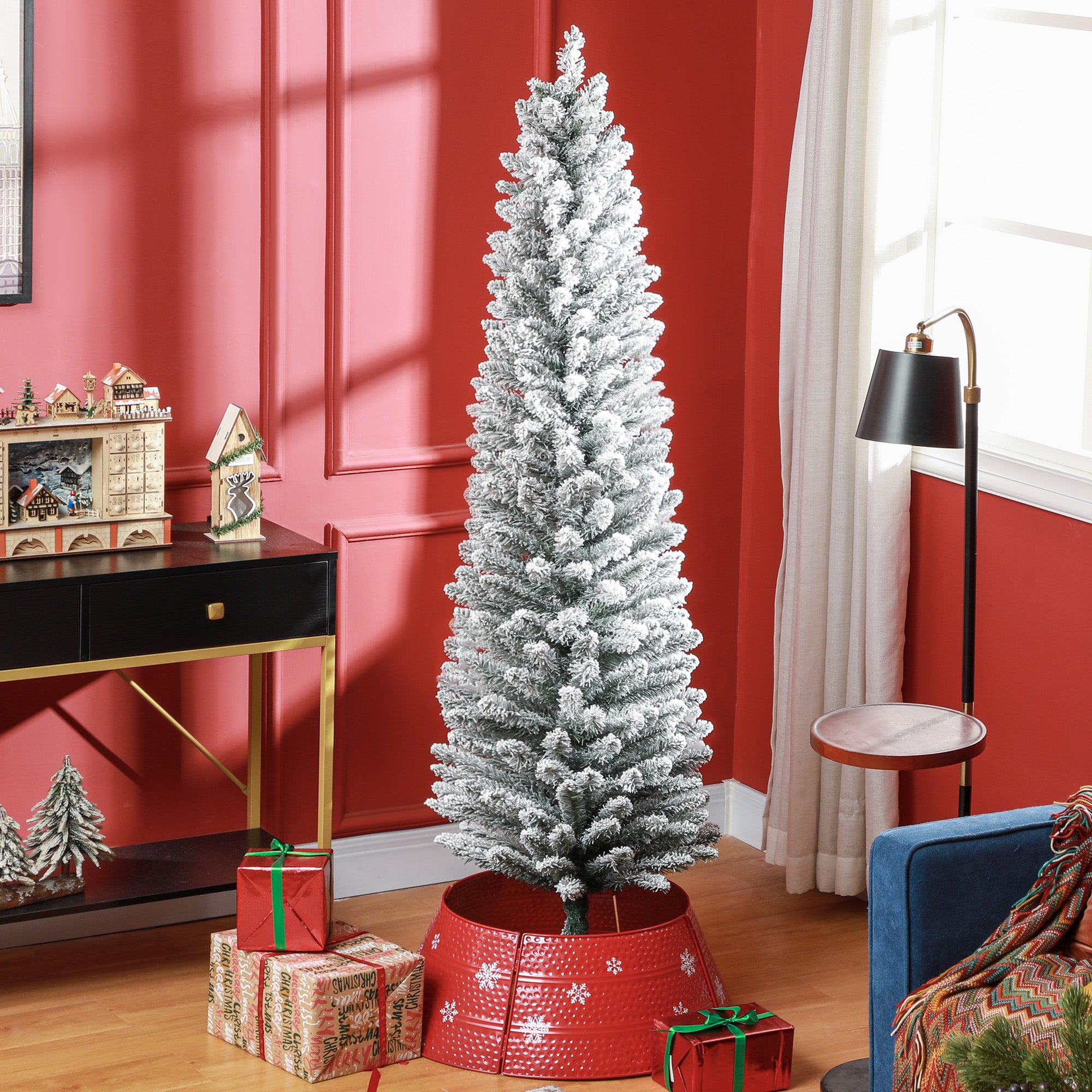 6ft Slim Christmas Tree Artificial - White Frosted Green 329 Tips