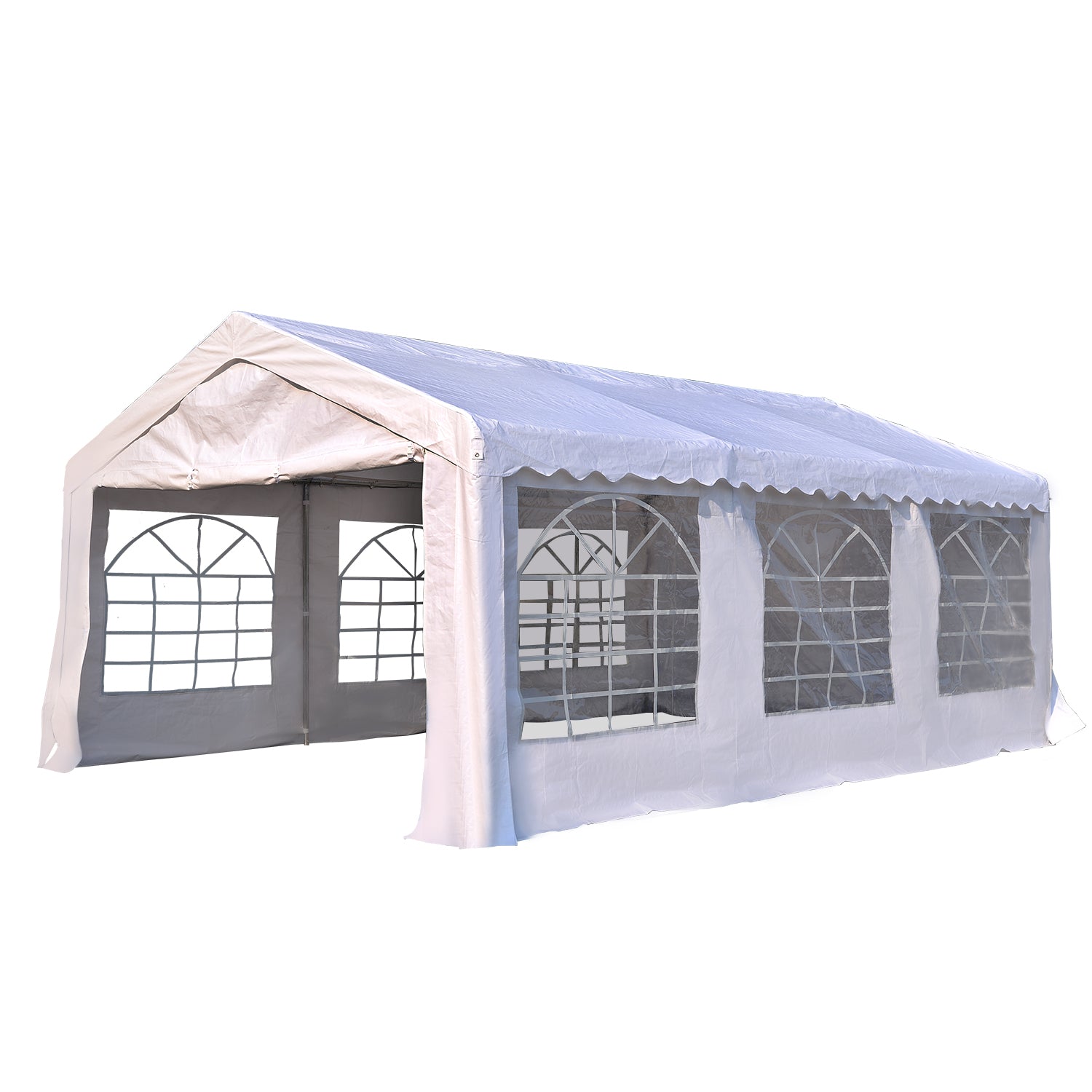 6m x 4 m Garden Gazebo Portable Carport Shelter w/ Removable Sidewalls & Doors Party Tent Shelter Car Canopy