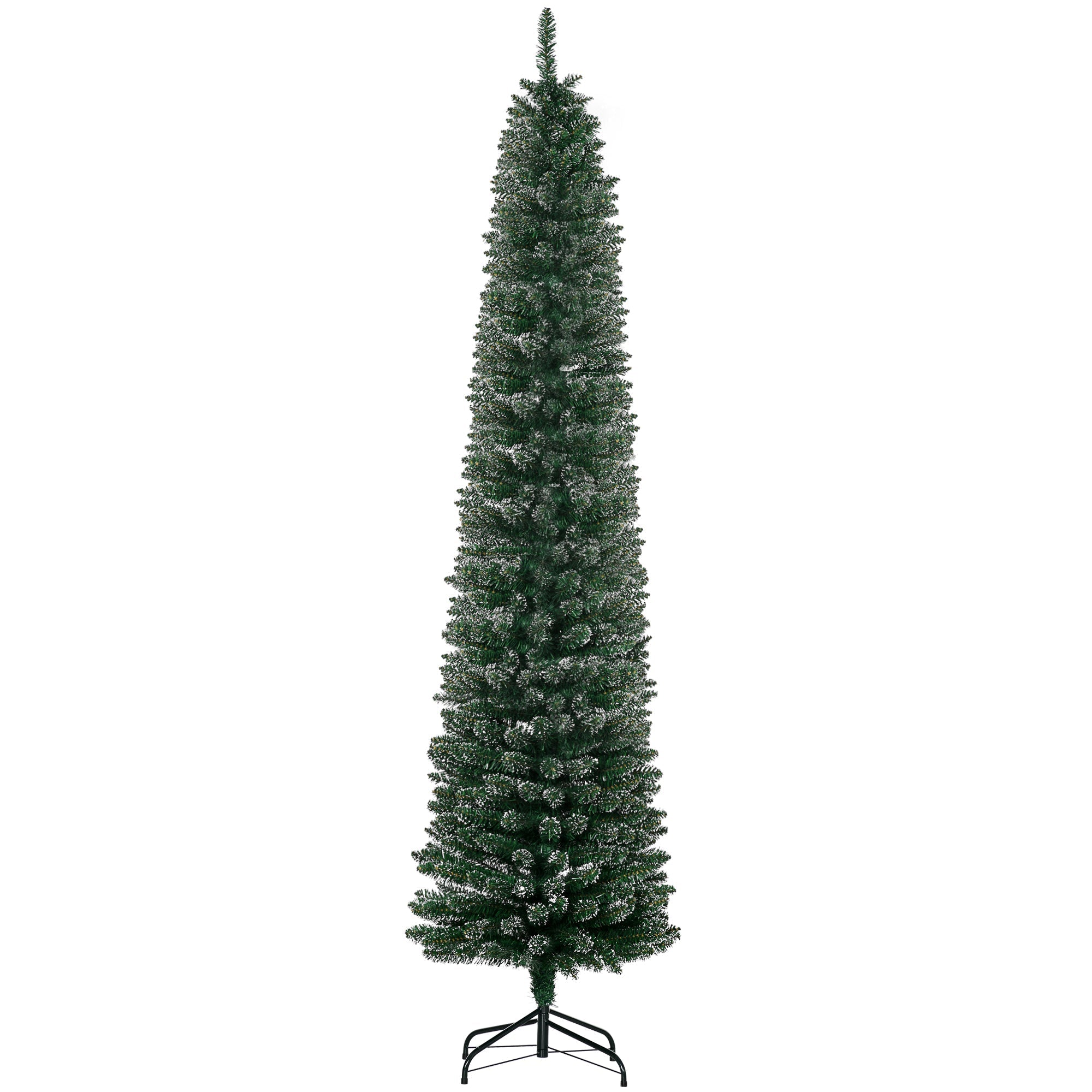 7.5 Foot Artificial Snow Dipped Christmas Tree Xmas Pencil Tree Holiday Home Indoor Decoration with Foldable Black Stand