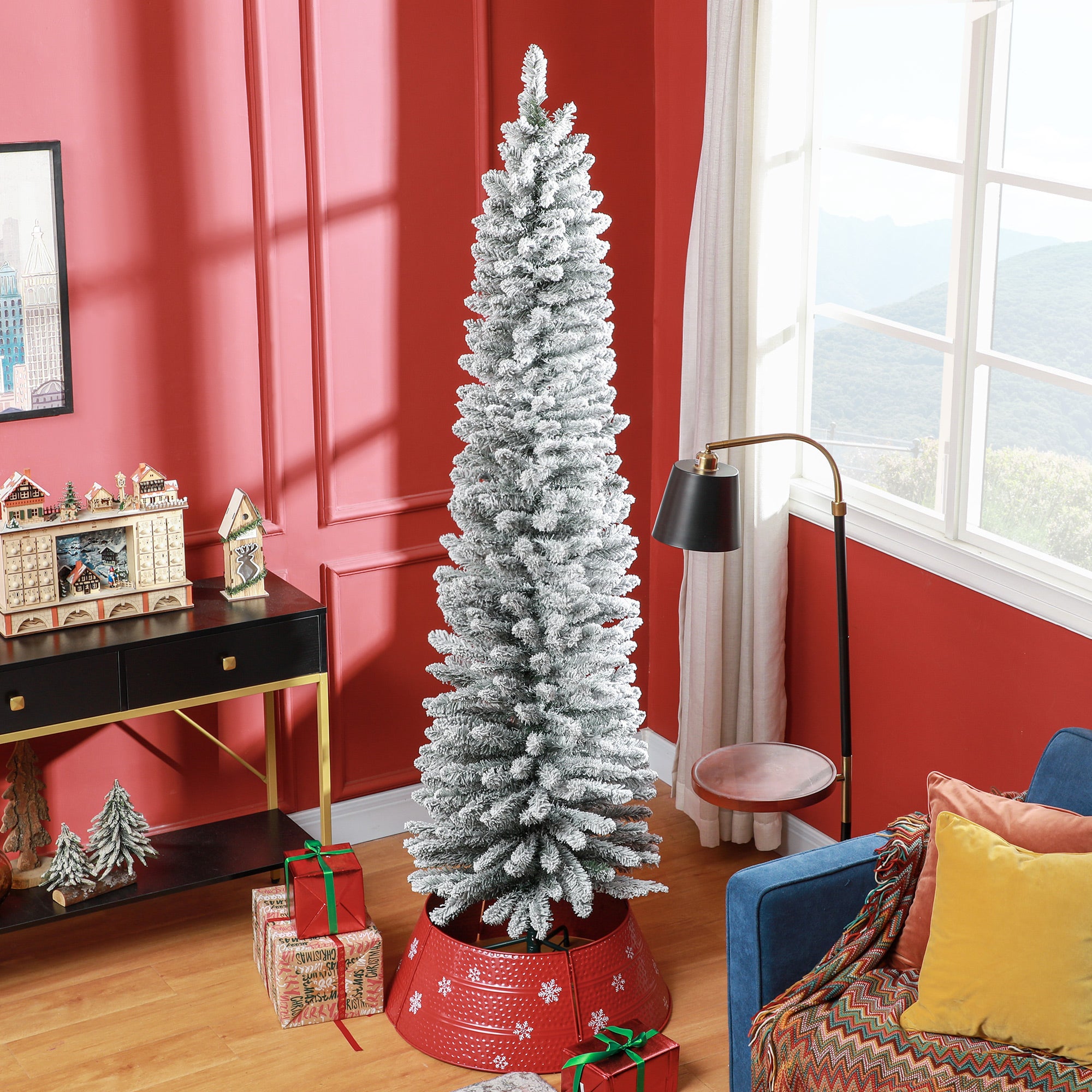 7ft Slim Christmas Tree Artificial - White Frosted Green 405 Tips