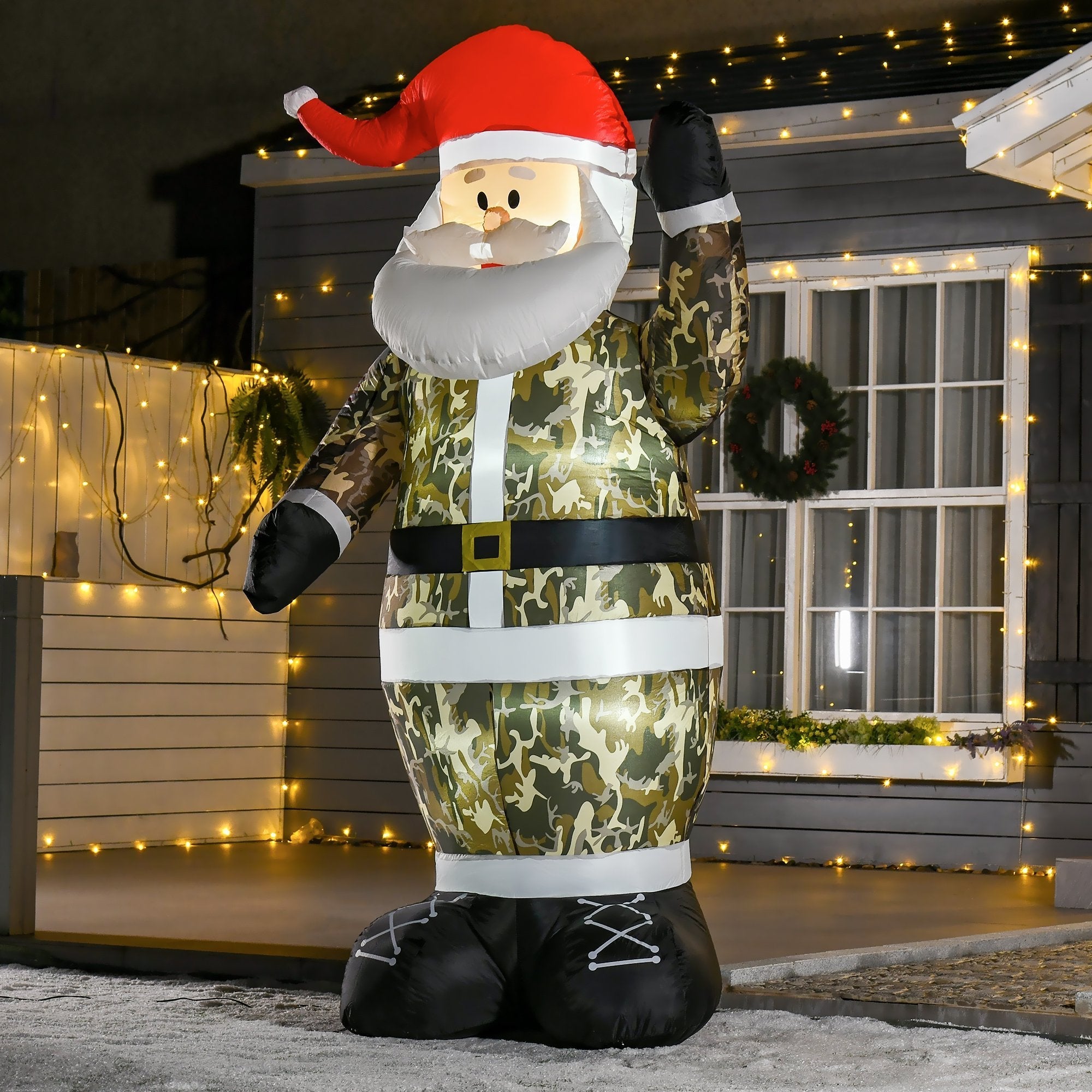 8 Foot Christmas Inflatable Santa Claus in Camouflage Lighted Blow Up Decoration