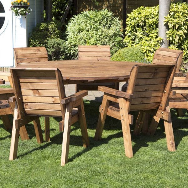 Charles Taylor 8 Seat Circular Table & Chairs Scandinavian Redwood Garden Furniture