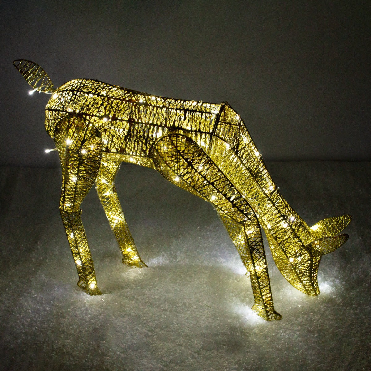 Christmas Light Up Reindeer Gold Grazing Doe - 61cm 120 Ice White LED