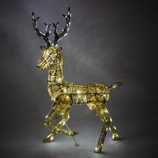 Christmas Light Up Reindeer Gold Stag - 120cm 200 Ice White LED