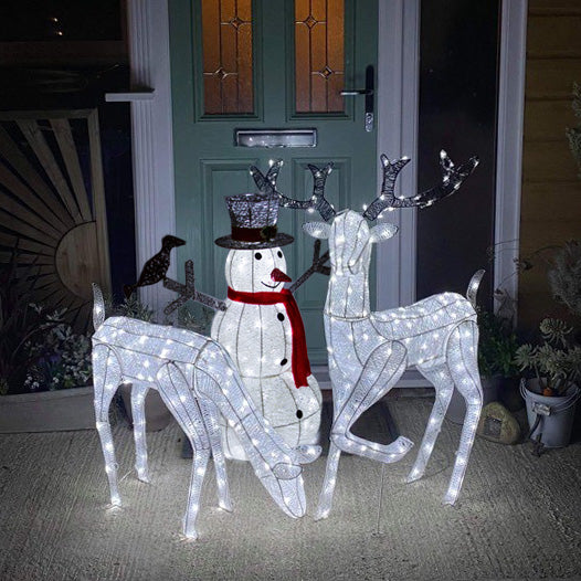 Christmas Light Up Reindeer Stag, Doe & Snowman Set