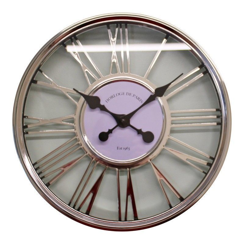 Clock Metal Silver Wall Mounted Battery Powered - 45cm