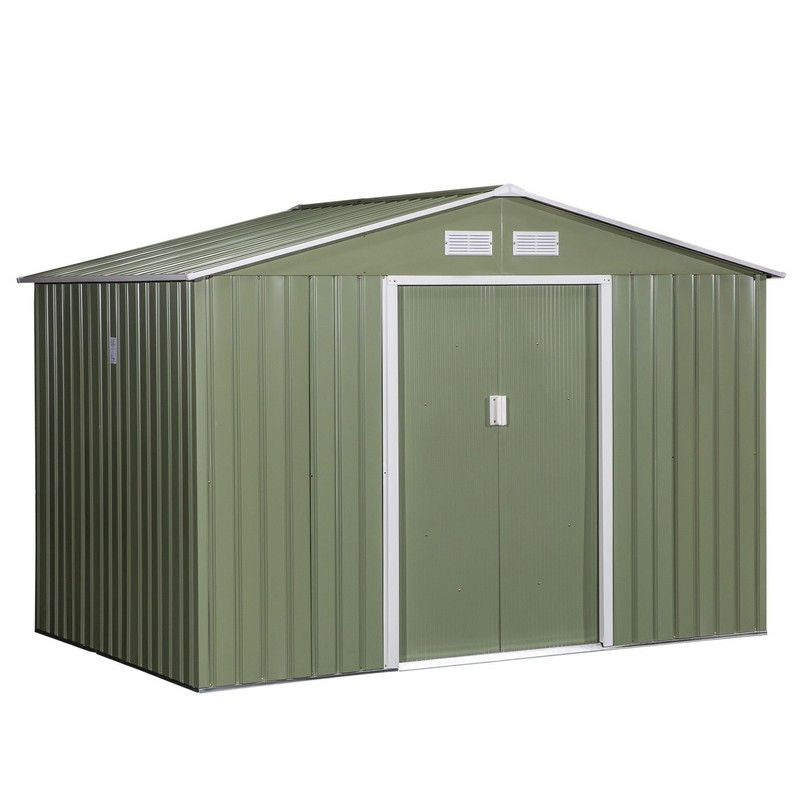 Corrugated 9 x 6' Double Door Reverse Apex Garden Shed With Ventilation Steel Green by Steadfast