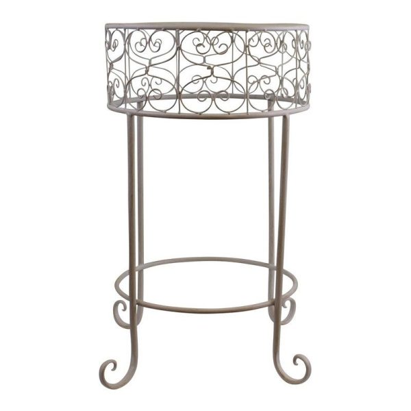 Cream Scroll Metal Plant Stand