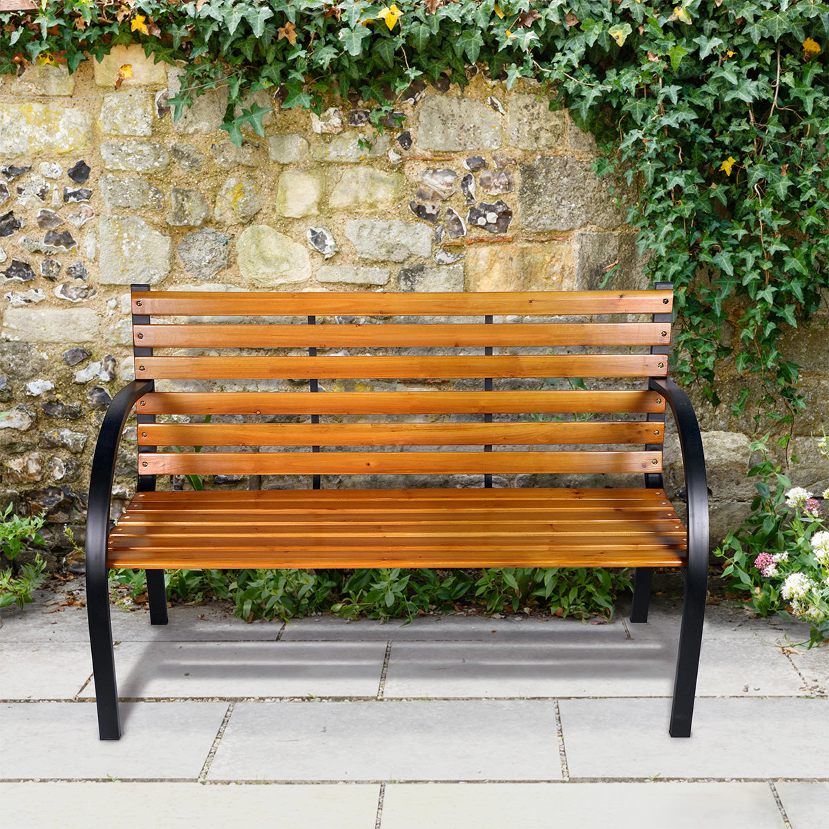 Essentials Garden Bench Steel and Hardwood 12 Slat by Croft - 2 Seat