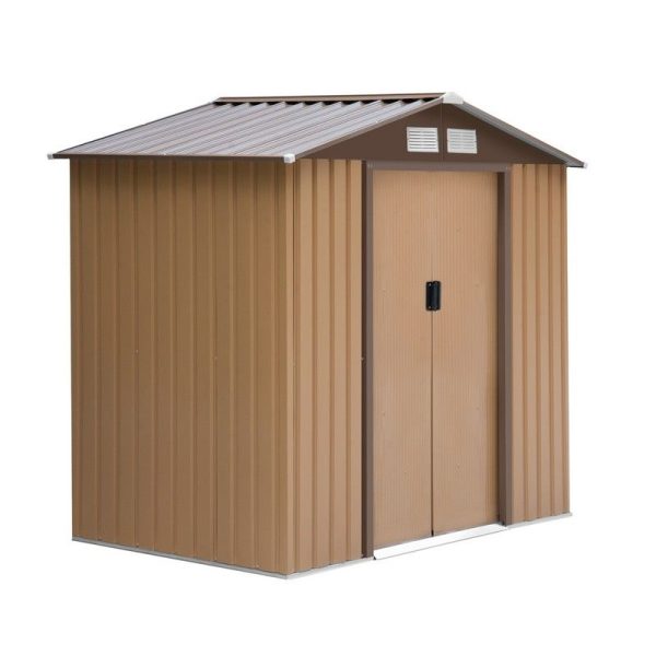 Galvanised 7 x 4' Double Door Reverse Apex Garden Shed Lockable Steel Light Brown by Steadfast