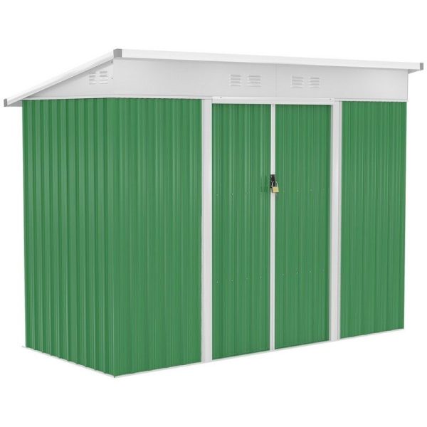 Galvanised 7.6 x 4.3' Sliding Double Door Pent Garden Shed With Ventilation Steel Green by Steadfast