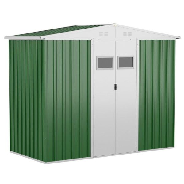 Galvanised 8 x 4' Double Door Apex Garden Shed Lockable Steel Green by Steadfast