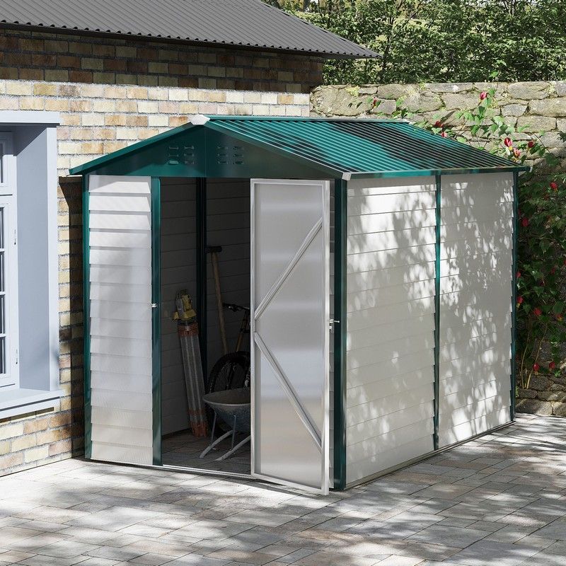 Galvanised 8.8 x 6.3' Single Door Apex Garden Shed Lockable with Window Steel Light Grey by Steadfast